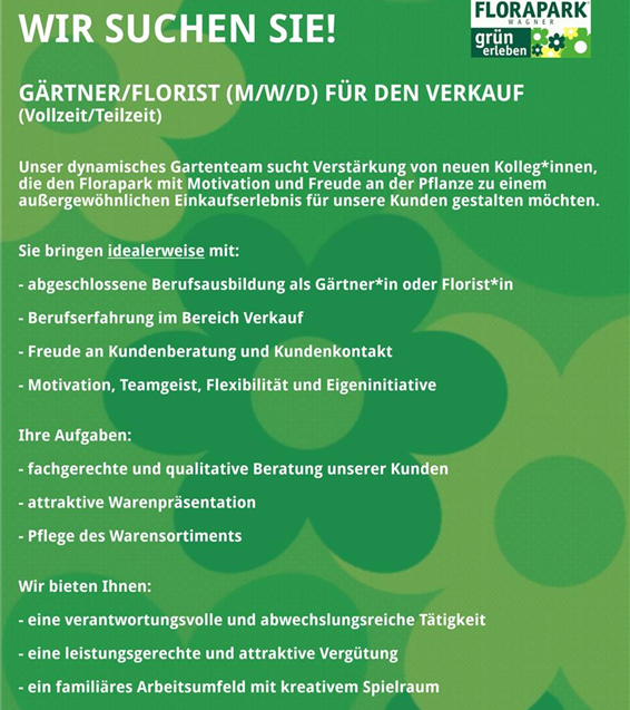 Jetzt hier bewerben Florapark Wagner